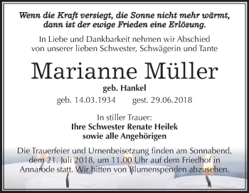 Traueranzeige von Marianne Müller von Mitteldeutsche Zeitung