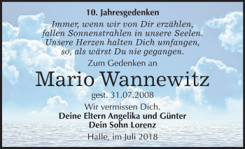 Traueranzeige von Mario Wannewitz von Mitteldeutsche Zeitung Halle/Saalkreis