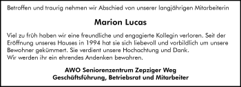 Traueranzeige von Marion Lucas von Mitteldeutsche Zeitung