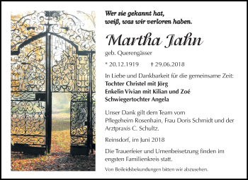 Traueranzeige von Martha Jahn von Mitteldeutsche Zeitung Köthen