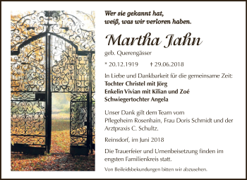 Traueranzeige von Martha Jahn von WVG - Wochenspiegel Dessau / Köthen