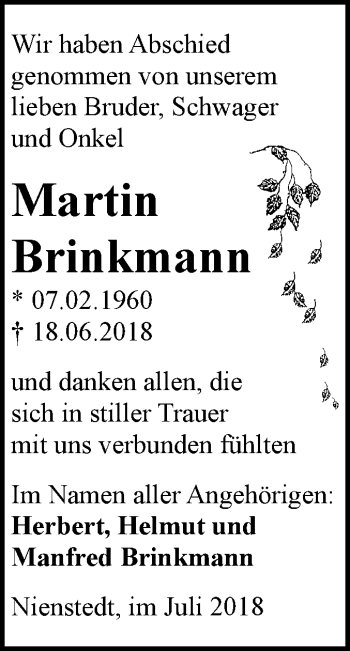 Traueranzeige von Martin Brinkmann von Mitteldeutsche Zeitung