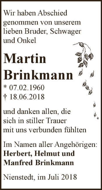 Traueranzeige von Martin Brinkmann von Super Sonntag SGH Mansf. Land