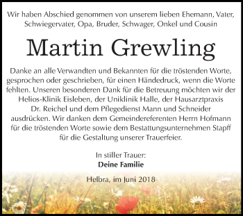 Traueranzeige von Martin Grewling von Mitteldeutsche Zeitung