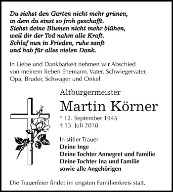 Traueranzeige von Martin Körner von Mitteldeutsche Zeitung