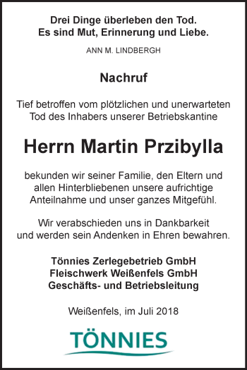 Traueranzeige von Martin Przibylla von Mitteldeutsche Zeitung Weißenfels