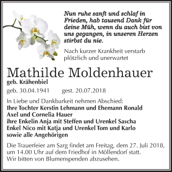 Traueranzeige von Mathilde Moldenhauer von Mitteldeutsche Zeitung