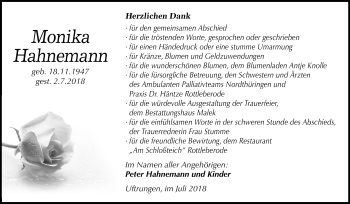 Traueranzeige von Monika Hahnemann von Mitteldeutsche Zeitung