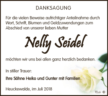 Traueranzeige von Nelly Seidel von Super Sonntag Zeitz