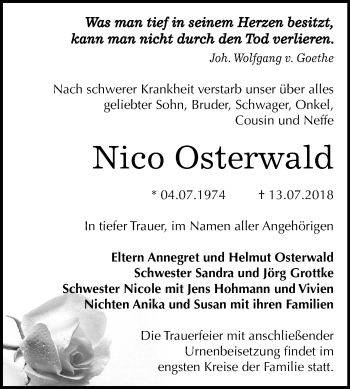 Traueranzeige von Nico Osterwald von Mitteldeutsche Zeitung Bernburg