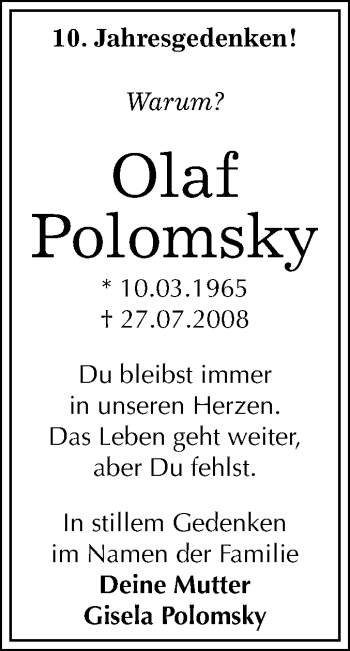 Traueranzeige von Olaf Polomsky von Mitteldeutsche Zeitung Halle/Saalkreis