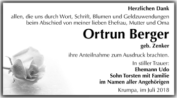 Traueranzeige von Ortrun Berger von Mitteldeutsche Zeitung Merseburg/Querfurt