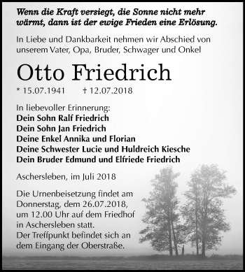 Traueranzeige von Otto Friedrich von Mitteldeutsche Zeitung Aschersleben