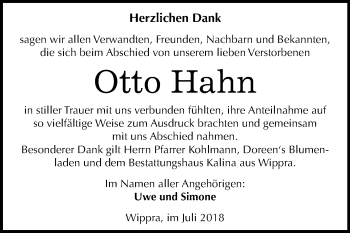 Traueranzeige von Otto Hahn von Mitteldeutsche Zeitung