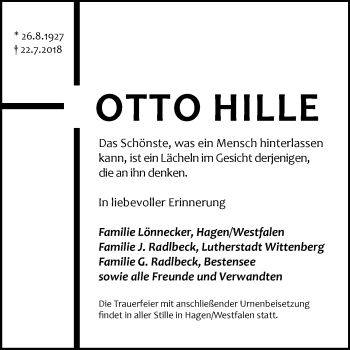 Traueranzeige von Otto Hille von Mitteldeutsche Zeitung