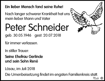 Traueranzeige von Peter Schneider von Mitteldeutsche Zeitung Weißenfels