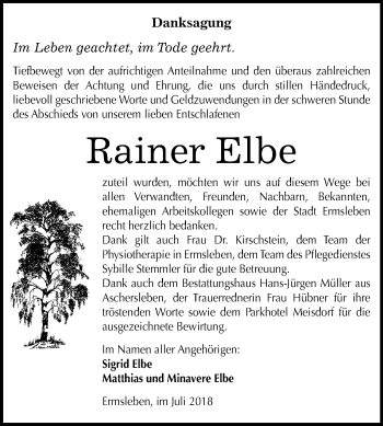 Traueranzeige von Frank-Rainer Elbe von Mitteldeutsche Zeitung