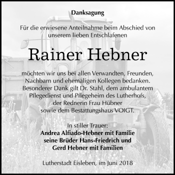 Traueranzeige von Rainer Hebner von Mitteldeutsche Zeitung
