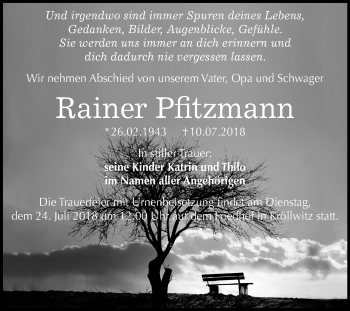 Traueranzeige von Rainer Pfitzmann von Mitteldeutsche Zeitung Halle/Saalkreis