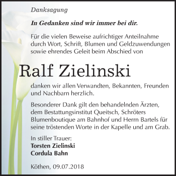 Traueranzeige von Ralf Zielinski von Mitteldeutsche Zeitung