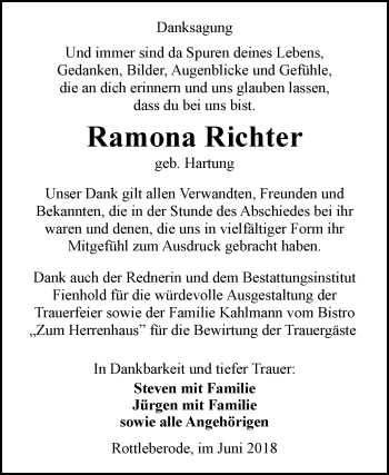 Traueranzeige von Ramona Richter von Mitteldeutsche Zeitung