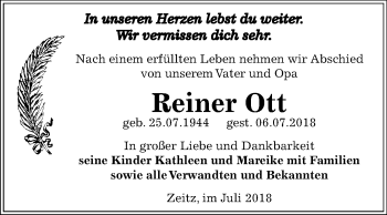 Traueranzeige von Reiner Ott von Mitteldeutsche Zeitung Zeitz