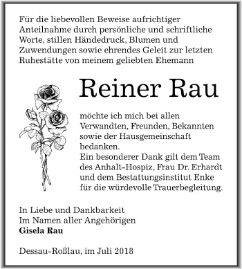 Traueranzeige von Reiner Rau von Mitteldeutsche Zeitung Dessau-Roßlau