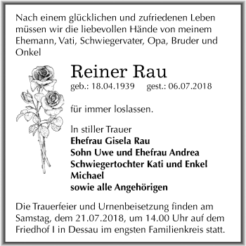 Traueranzeige von Reiner Rau von Mitteldeutsche Zeitung Dessau-Roßlau