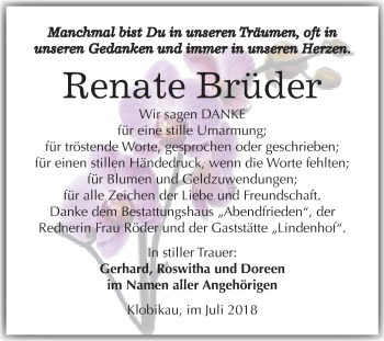 Traueranzeige von Renate Brüder von Mitteldeutsche Zeitung Merseburg/Querfurt