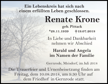 Traueranzeige von Renate Krone von Mitteldeutsche Zeitung Quedlinburg