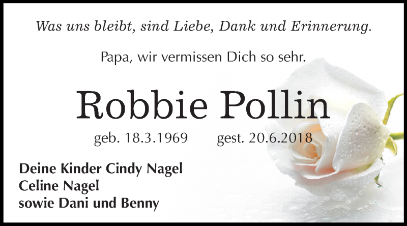  Traueranzeige für Robbie Pollin vom 11.07.2018 aus Mitteldeutsche Zeitung Quedlinburg