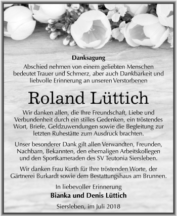 Traueranzeige von Roland Lüttich von Mitteldeutsche Zeitung