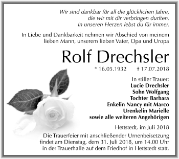 Traueranzeige von Rolf Drechsler von Mitteldeutsche Zeitung