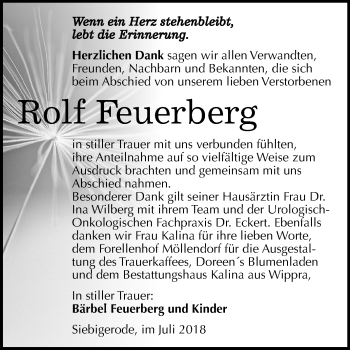 Traueranzeige von Rolf Feuerberg von Mitteldeutsche Zeitung