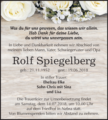 Traueranzeige von Rolf Spiegelberg von Mitteldeutsche Zeitung