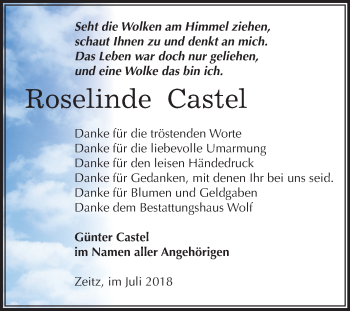 Traueranzeige von Roselinde Castel von Mitteldeutsche Zeitung Zeitz