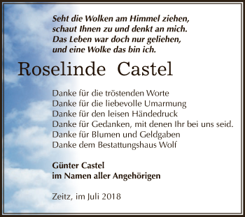 Traueranzeige von Roselinde Castel von WVG - Wochenspiegel NMB / WSF / ZTZ