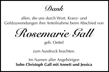 Traueranzeige von Rosemarie Gall von Mitteldeutsche Zeitung Zeitz