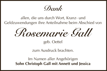 Traueranzeige von Rosemarie Gall von Super Sonntag Zeitz