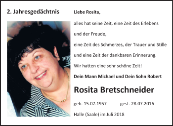 Traueranzeige von Rosita Bretschneider von Mitteldeutsche Zeitung Halle/Saalkreis