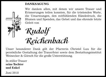Traueranzeige von Rudolf Reichenbach von Mitteldeutsche Zeitung Bernburg
