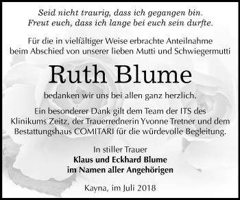 Traueranzeige von Ruth Blume von Mitteldeutsche Zeitung