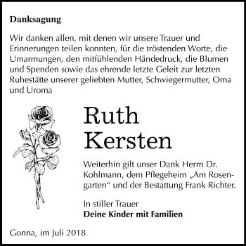 Traueranzeige von Ruth Kersten von Mitteldeutsche Zeitung