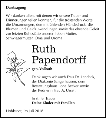 Traueranzeige von Ruth Papendorff von Mitteldeutsche Zeitung
