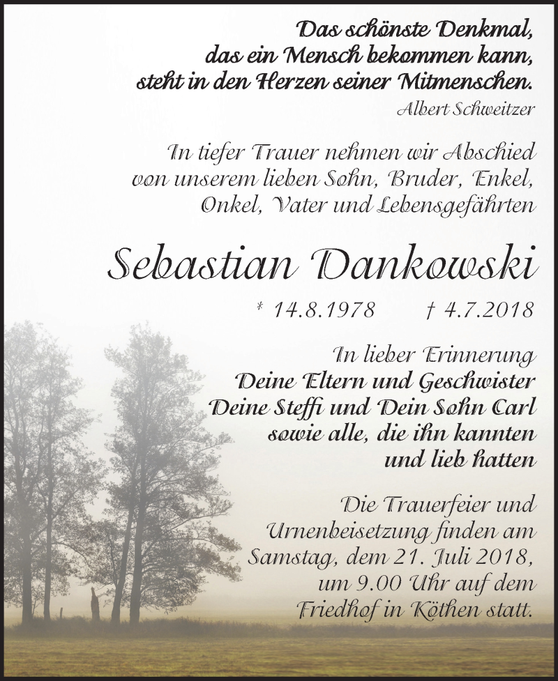  Traueranzeige für Sebastian Dankowski vom 14.07.2018 aus Mitteldeutsche Zeitung