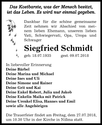 Traueranzeige von Siegfried Schmidt von Mitteldeutsche Zeitung Zeitz