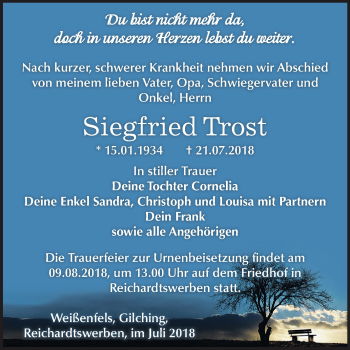 Traueranzeige von Siegfried Trost von Mitteldeutsche Zeitung Weißenfels