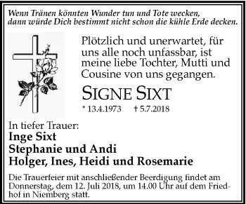 Traueranzeige von Signe Sixt von Mitteldeutsche Zeitung Halle/Saalkreis