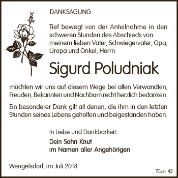 Traueranzeige von Sigurd Poludniak von WVG - Wochenspiegel NMB / WSF / ZTZ