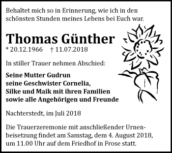 Traueranzeige von Thomas Günther von Mitteldeutsche Zeitung Aschersleben
